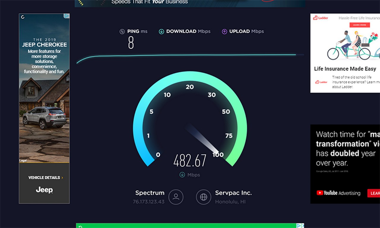 Spectrum Internet speeds at 450 mbs